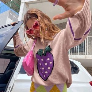 Shein Strawberry Pullover Sweater 